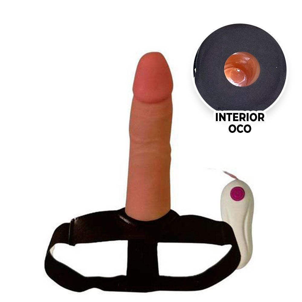 Capa Peniana OCA com cinta 16,5cm x 4,5cm Bege com Vibro para Aumentar ou Engrossar o Pênis