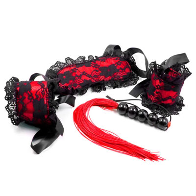 Kit Sado em Renda com 3 itens Preto e Vermelho