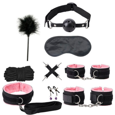 Kit Sado em Pelúcia com 9 itens Preto e Rosa