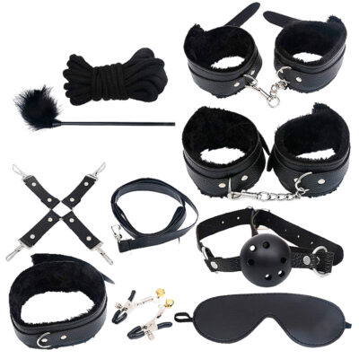 Kit Sado em Pelúcia e Fivelas com 9 itens Preto