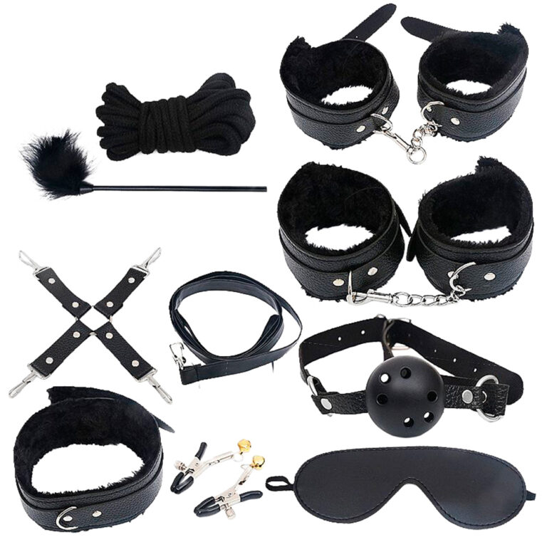 Kit Sado em Pelúcia e Fivelas com 9 itens Preto