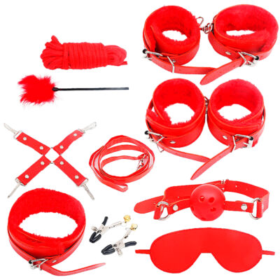 Kit Sado em Pelúcia e Fivelas com 9 itens Vermelho