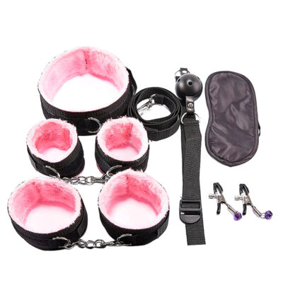 Kit Sado em Pelúcia e Velcro com 6 itens Preto e Rosa