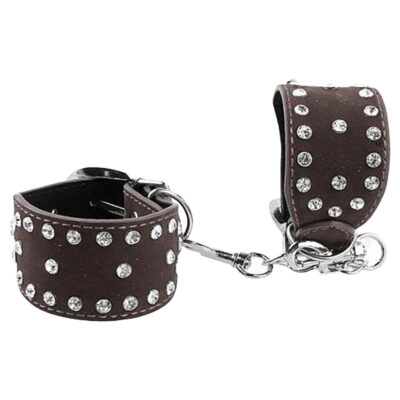 Algema Aveludada Preta com Corrente e Strass