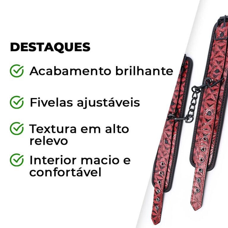 Tornozeleira Brilhante com Relevo Preta e Vermelha com Corrente - Imagem 3