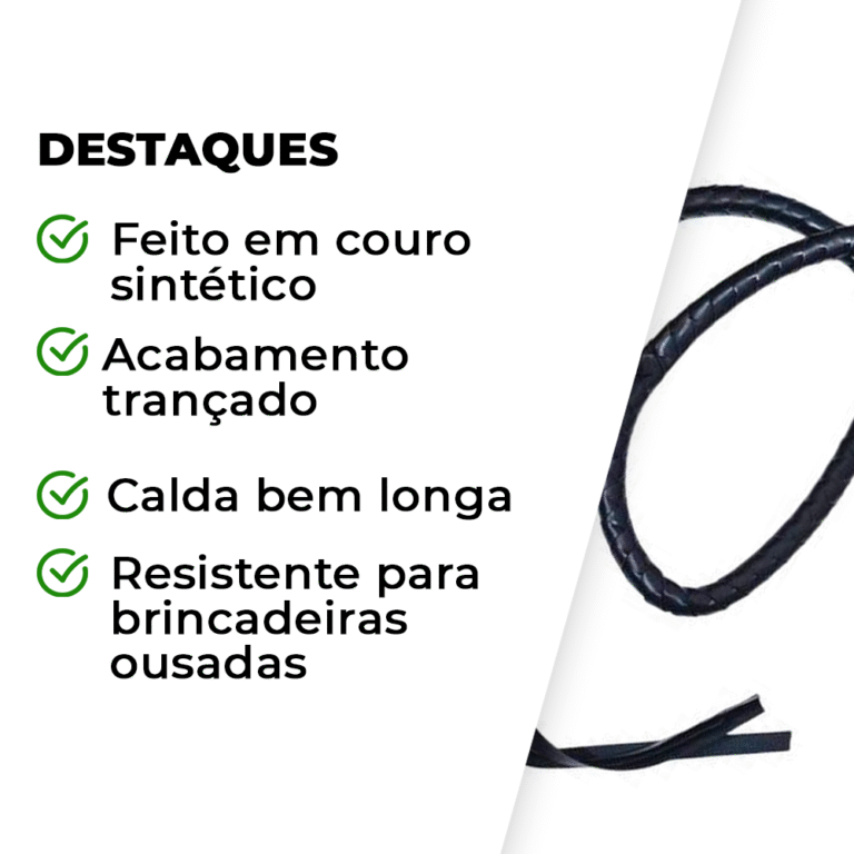 Chicote Trançado Preto 170cm - Imagem 3