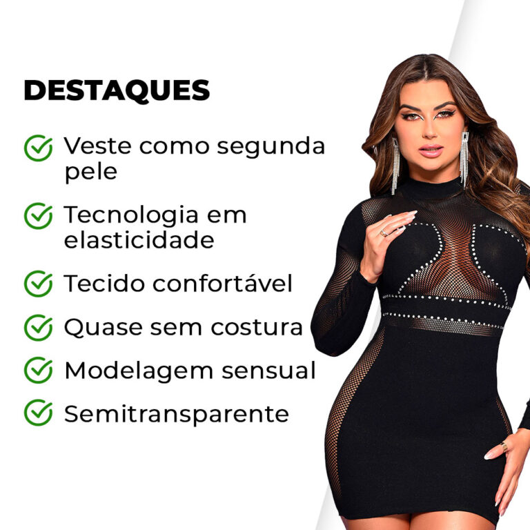 Vestido Arrastão com Strass e Mangas Longas - Imagem 3