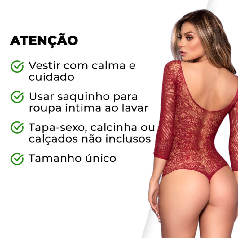 Body Arrastão com Mangas Longas e Detalhes Florais - Imagem 6