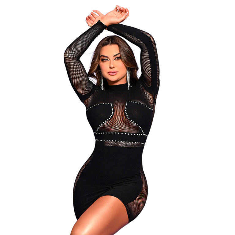 Vestido Arrastão com Strass e Mangas Longas - Imagem 4