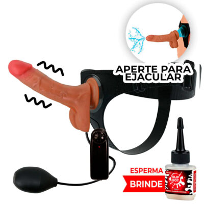 Cinta Peniana que Ejacula 17,5cm x 4cm Pênis com VIBRAÇÃO, Escroto e Ventosa
