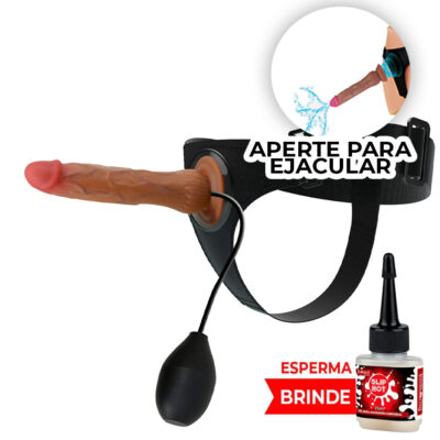 Cinta Peniana que Ejacula 19cm x 3,5cm Pênis com Escroto e Ventosa