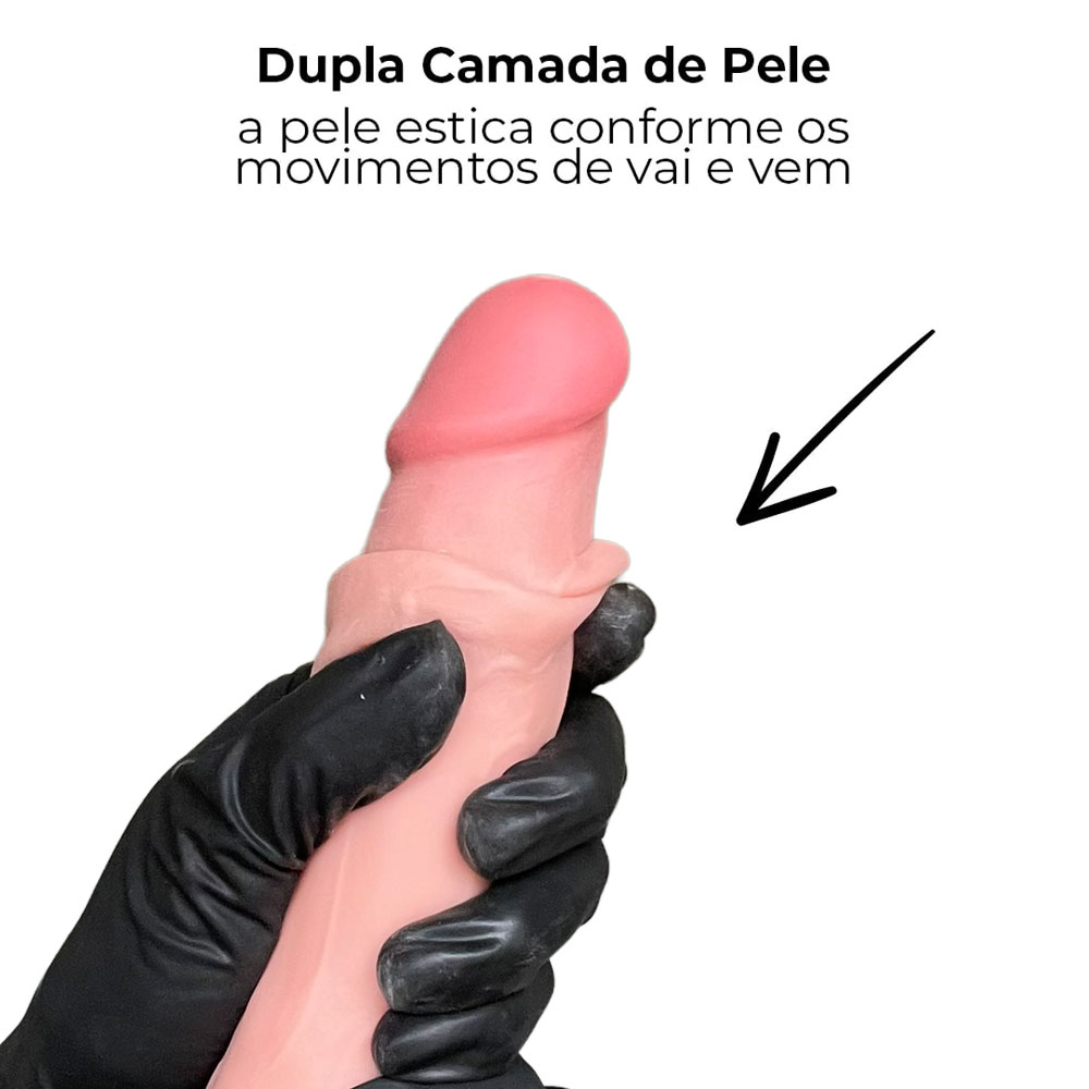 Pênis Realista Grande 18,5cm x 4cm Dupla Camada (Pele que estica) Com vértebra Bege - Imagem 6