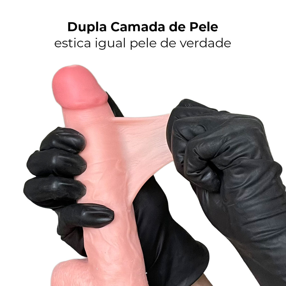 Pênis Realista Grande 18,5cm x 4cm Dupla Camada (Pele que estica) Com vértebra Bege - Imagem 4