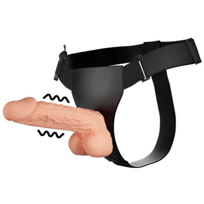 Cinta Peniana Grande 21cm x 4cm com Pênis e Vibro Bege