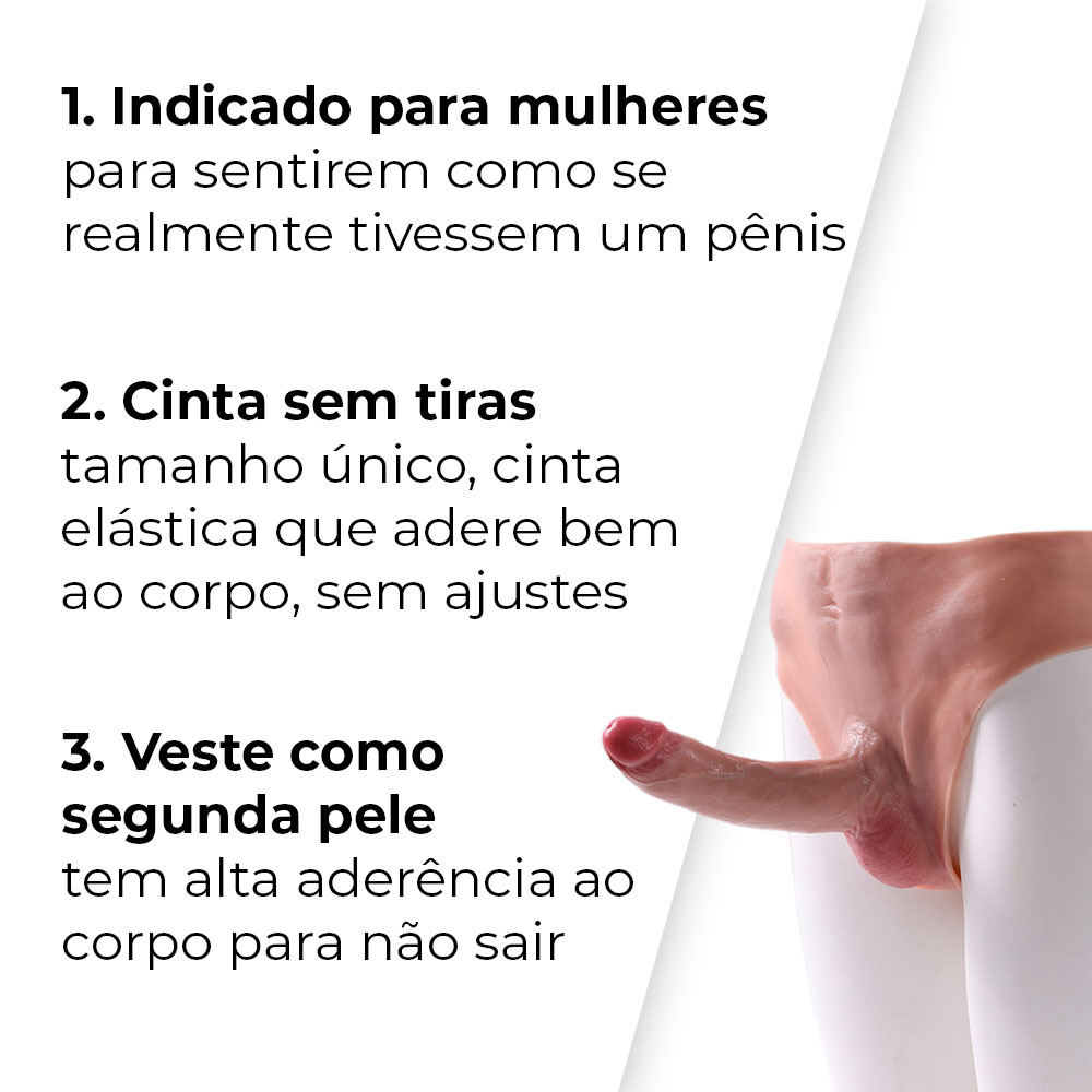 Cinta Peniana Segunda Pele em Silicone com Prótese Realista 17cm x 3,5cm - Imagem 7