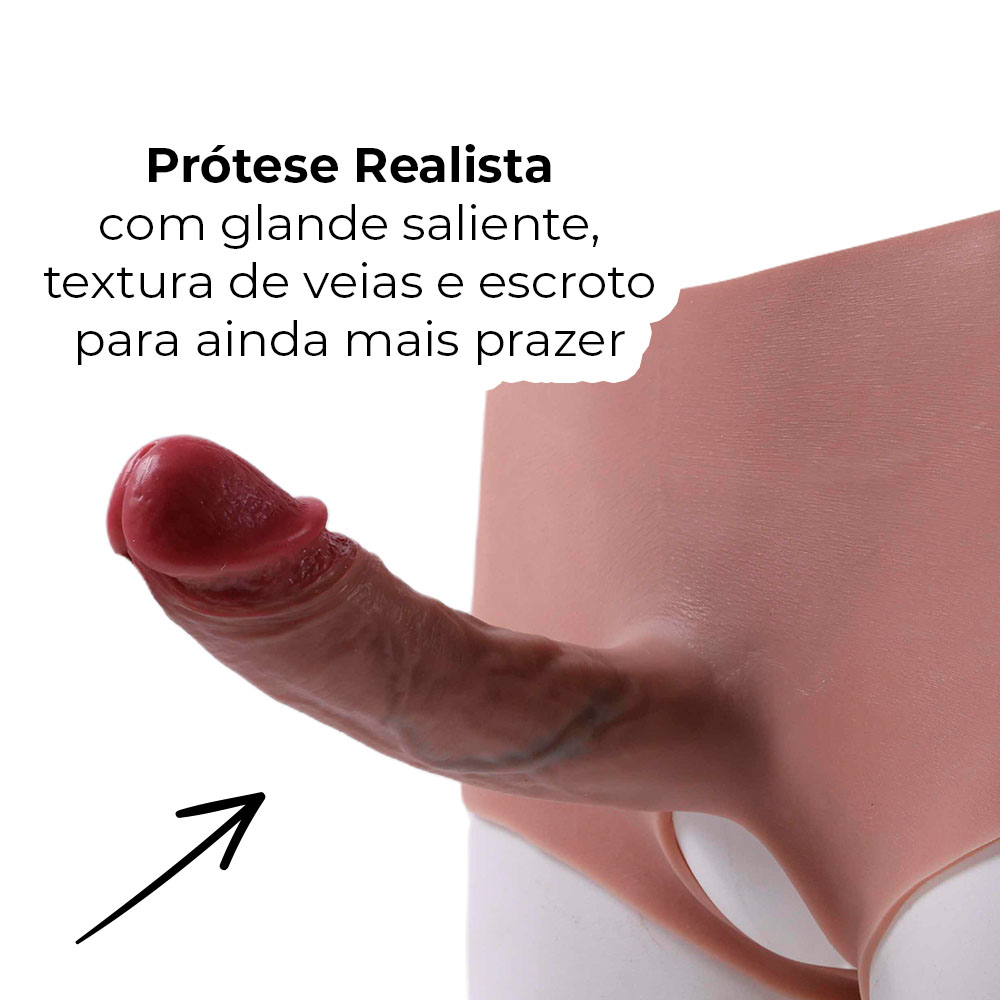 Cinta Peniana Segunda Pele em Silicone com Prótese Realista 18cm x 3,5cm - Imagem 5