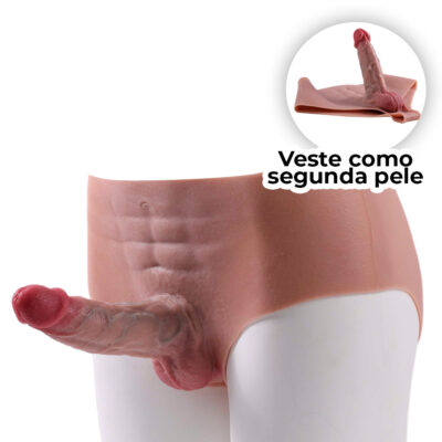 Cinta Peniana Segunda Pele em Silicone com Prótese Realista 16cm x 4,8cm