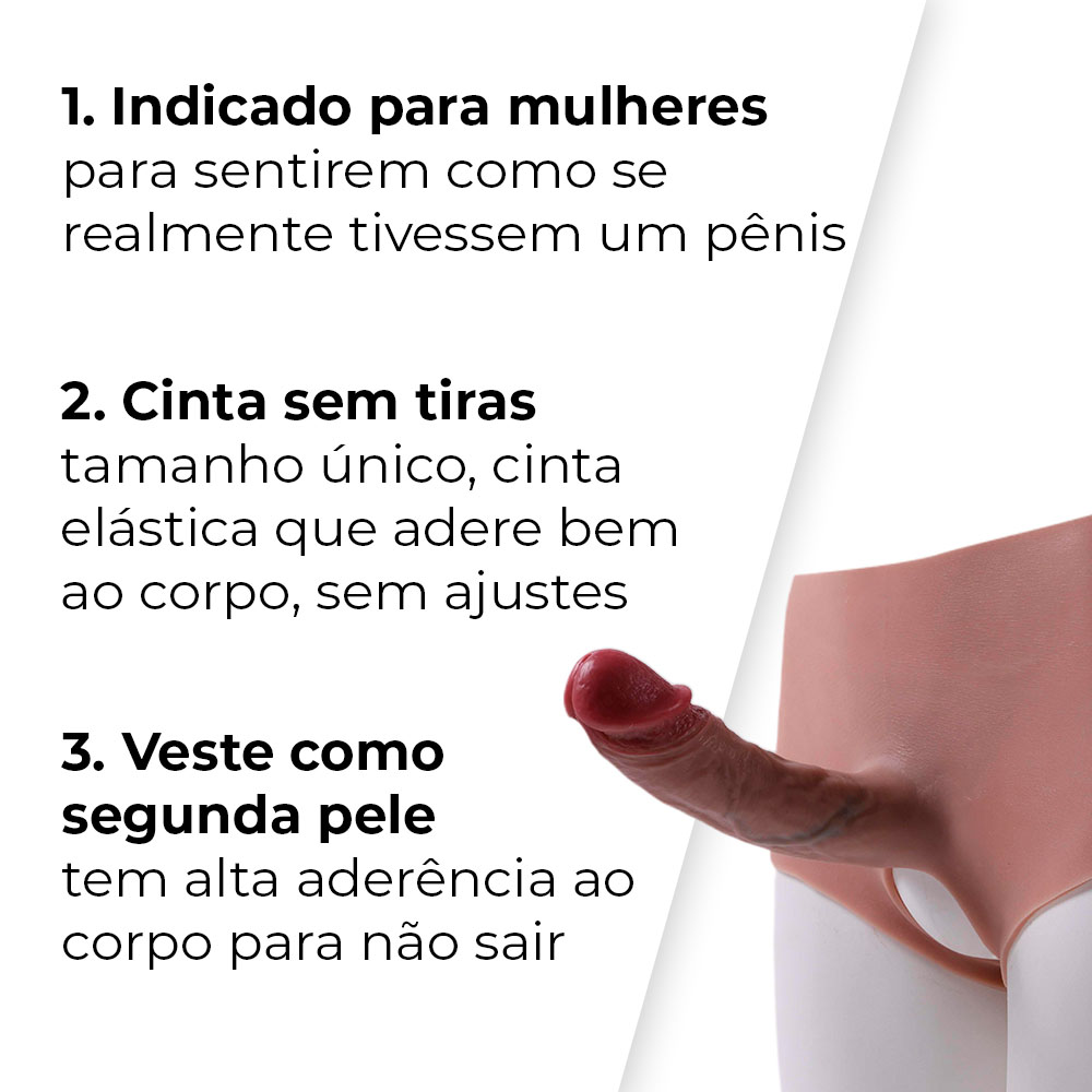 Cinta Peniana Segunda Pele em Silicone com Prótese Realista 18cm x 3,5cm - Imagem 7