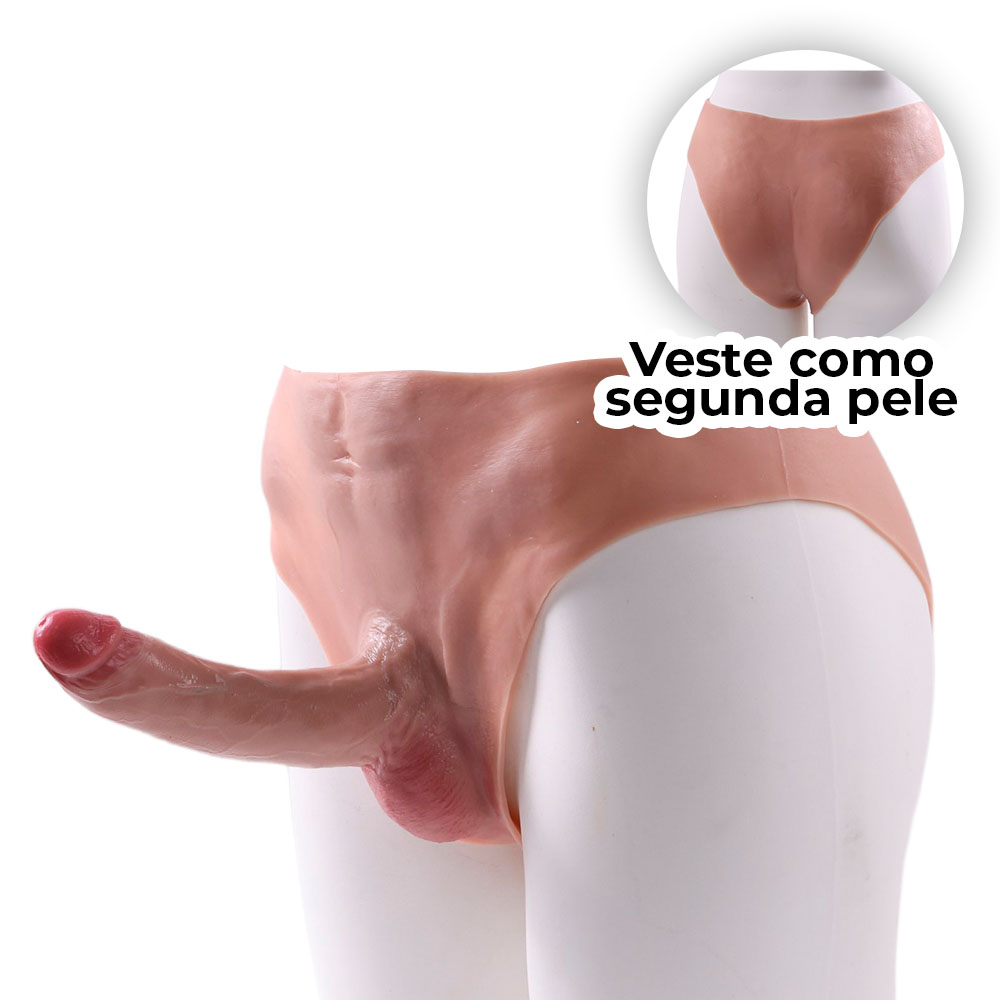 Cinta Peniana Segunda Pele em Silicone com Prótese Realista 17cm x 3,5cm