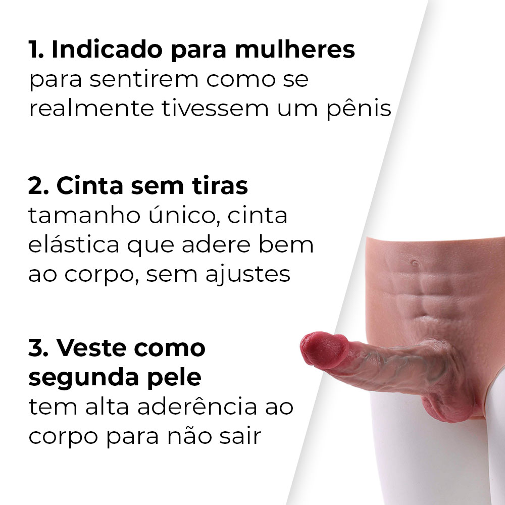 Cinta Peniana Segunda Pele em Silicone com Prótese Realista 16cm x 4,8cm - Imagem 7