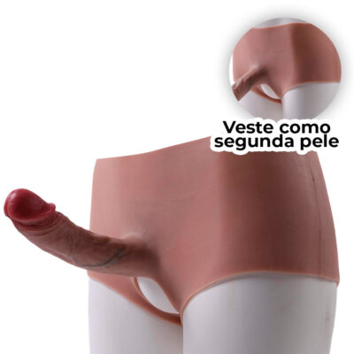 Cinta Peniana Segunda Pele em Silicone com Prótese Realista 18cm x 3,5cm
