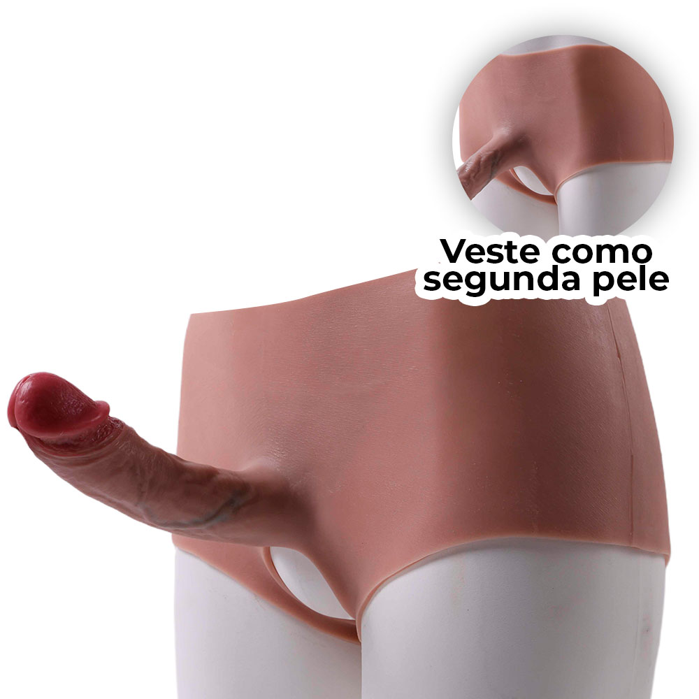 Cinta Peniana Segunda Pele em Silicone com Prótese Realista 18cm x 3,5cm
