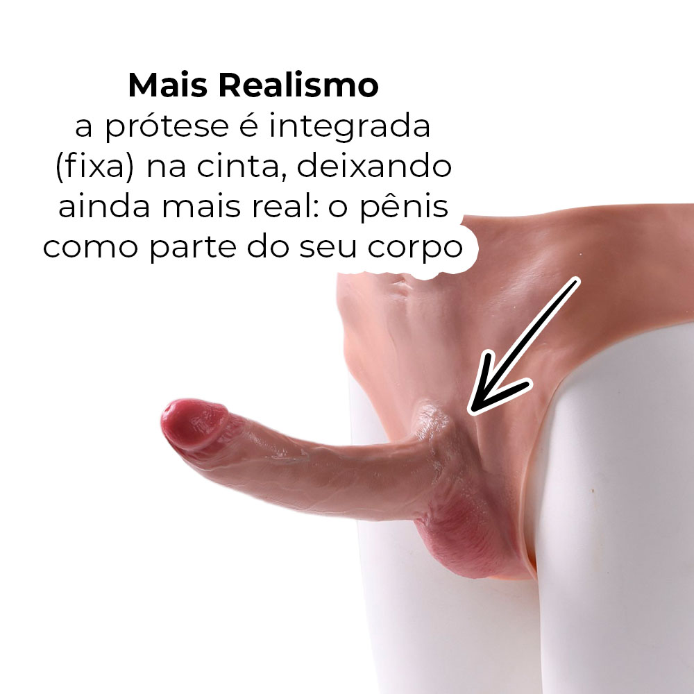 Cinta Peniana Segunda Pele em Silicone com Prótese Realista 17cm x 3,5cm - Imagem 4