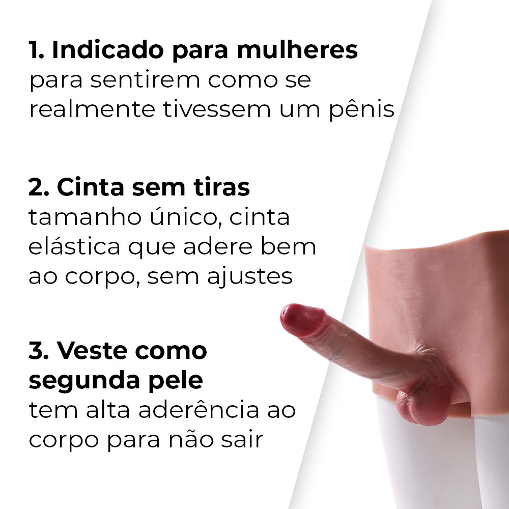 Cinta Peniana Segunda Pele em Silicone com Prótese Realista 17cm x 3,7cm - Imagem 7