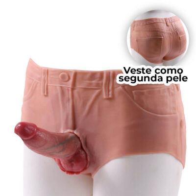 Cinta Peniana Segunda Pele em Silicone com Prótese Realista 15cm x 4,5cm