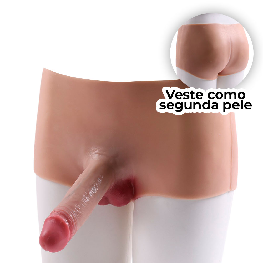 Cinta Peniana Segunda Pele em Silicone com Prótese Realista 17cm x 4,5cm