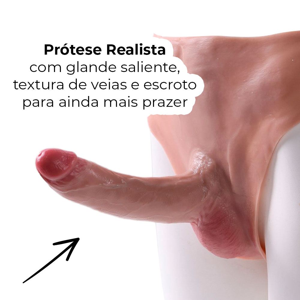 Cinta Peniana Segunda Pele em Silicone com Prótese Realista 17cm x 3,5cm - Imagem 5