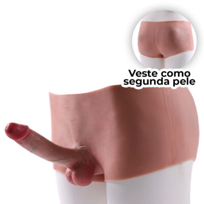 Cinta Peniana Segunda Pele em Silicone com Prótese Realista 17cm x 3,7cm