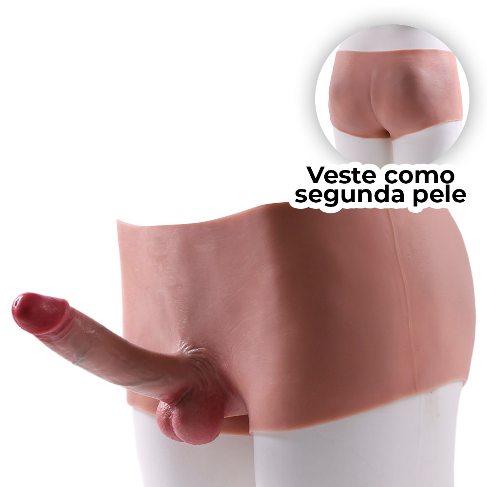 Cinta Peniana Segunda Pele em Silicone com Prótese Realista 17cm x 3,7cm