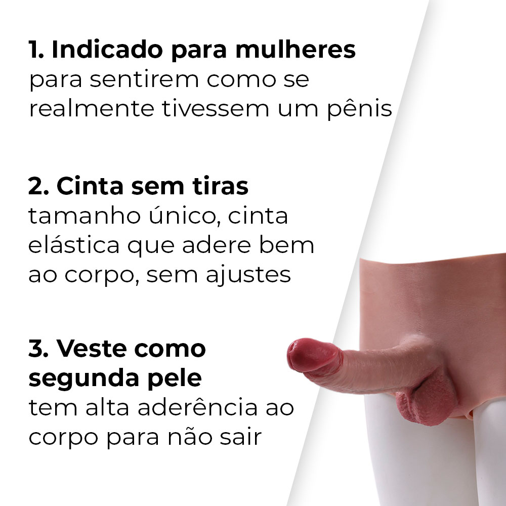 Cinta Peniana Segunda Pele em Silicone com Prótese Realista 17cm x 4,5cm - Imagem 7