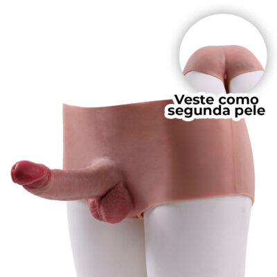 Cinta Peniana Segunda Pele em Silicone com Prótese Realista 17cm x 4,5cm