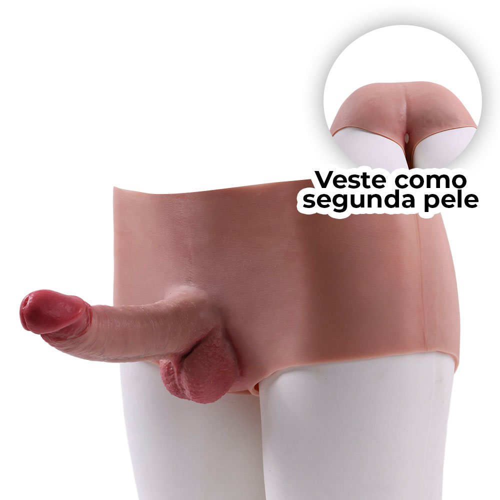 Cinta Peniana Segunda Pele em Silicone com Prótese Realista 17cm x 4,5cm