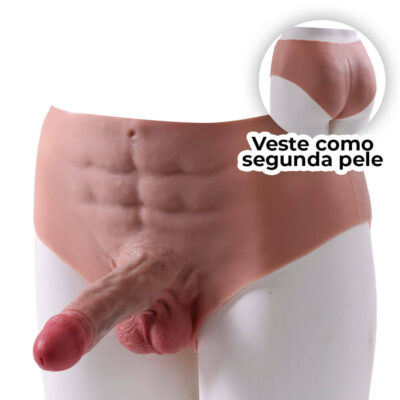 Cinta Peniana Segunda Pele em Silicone com Prótese Realista 16cm x 3cm