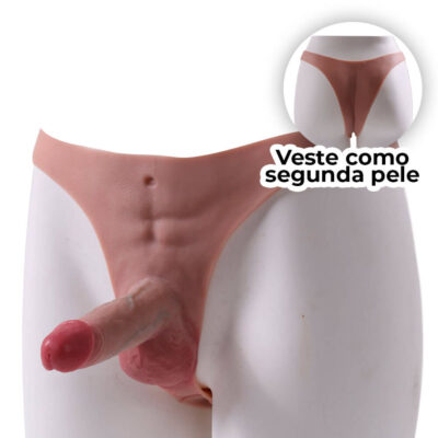 Cinta Peniana Segunda Pele em Silicone com Prótese Realista 14cm x 3,7cm