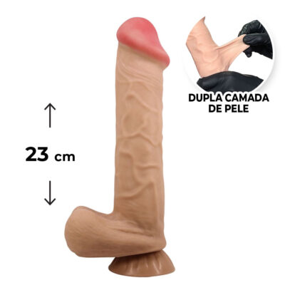 Pênis Realista Grande 23cm x 5cm Dupla Camada (Pele que estica) Com vértebra Bege