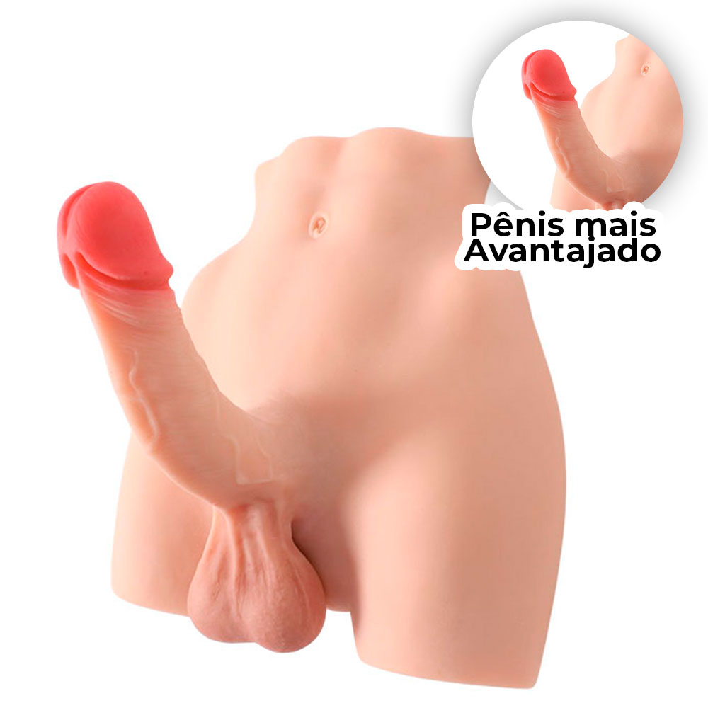 Masturbador Meio Corpo Masculino com Pênis Realístico, Ânus e Escroto